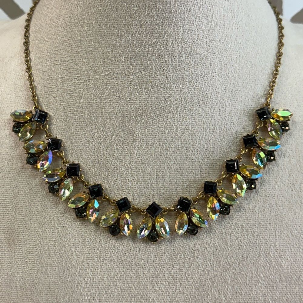 J Crew Gold Black & Iridescent Crystal Necklace